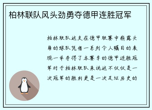柏林联队风头劲勇夺德甲连胜冠军